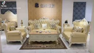 Bộ ghế sofa phòng khách tân cổ điển 123 bọc da bò nhập khẩu 9901B