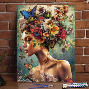 Bandai | Painting By Numbers Woman Wearing Flowers Digital Painting Handmade Adult Children Gift Wall Decoration Digital Art