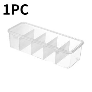 2PCS 5 Grids Transparent Cable Storage Box with Lid DustProof Earphone Cable Organizer MultiFunctional Desktop Sundries Storage
