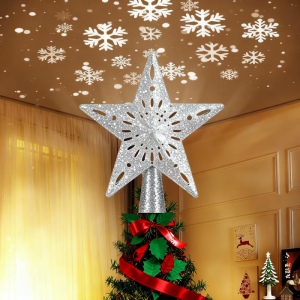 Pentagram Christmas Tree Decoration Snowflake Projection Modes LED Rotating Lights a Gold-plated Clamp on the Top of the Tree