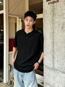 ZHUOCAN | Quick-Dry Ice Silky Black Summer Weight Henley T-Shirt