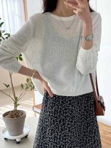 เสื้อคลุมกันแดดถักบาง แขนยาว คอตั้ง ทรงสลิมฟิต สำหรับผู้หญิง ฤดูร้อน 2024 เสื้อคลุมกันแดดแบบสวมหัว แขนยาว ปกติ