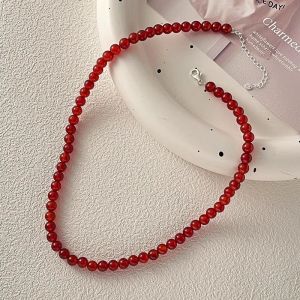 Romantic Atmosphere Natural Red Agate Necklace Fine Silver Clavicle Chain New Chinese Style  out Fashion Jewelry Accessories