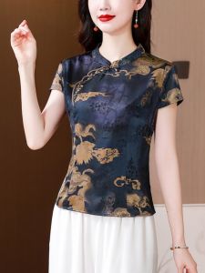 Slim Fit Short Sleeve Cheongsam Top Womens Fashionable Chinese Style New Version Summer New Moms Tang Suit Small Shirt