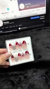 Nailbox thiết kế N14 – Ombre Đỏ kèm Charm Nơ Đỏ chuẩn tiệc (Tặng hộp kính + keo + miếng dán + dũa)