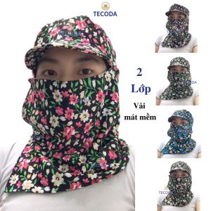 Nón Chống Nắng Nữ Kèm Khẩu Trang 2 Lớp Có Khăn Trùm Đầu Che Kín Mặt Vải Mềm Mát Cao Cấp Chống Tia Uv