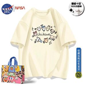 เสื้อยืดแขนสั้นคอตตอน NASA ลายการ์ตูนสุดน่ารัก สไตล์เกาหลี สวมใส่สบาย สำหรับผู้หญิง ฤดูร้อน 2024