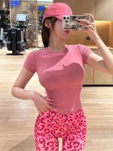 Dopamine Pink Slim Fit Sporty Short Sleeve Womens T-Shirt Running Fitness Yoga Wear Professional Breathable Quick Dry Moisture Wicking