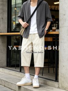 YASHENQISHI | Lightweight Tencel Linen Casual Shorts Seven-Eighths Length