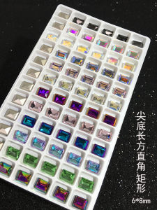 Colorful Illusion Diamonds 6*8mm Pointed Bottom Rectangular Nail Jewelry DIY Accessories Longitudinal Right Angle for Manicure