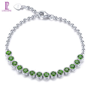 Lohaspie เครื่องประดับของแท้2.9กะรัตกำไลเงิน925กำไลข้อมือไดออปไซด์โครเมี่ยมธรรมชาติโกเมนแท้สร้อยข้อมือพลอยโกเมนอัญมณีเจียระไนเป็นทรงกลมสำหรับผู้หญิงเครื่องประดับเงิน925