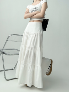 Crush Fashion Womens Gentle Style Tiered Midi Skirt High Waist Slimming Unique Design A-Line Flared Swing Skirt