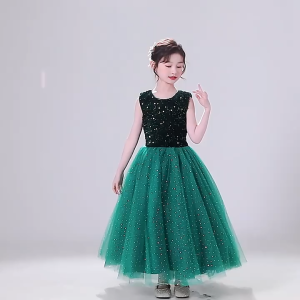 Summer Sleeveless Baby Girls Long Dress Flower Mesh Embroidery Christmas Ball Gown Wedding Dresses For Kids Princess Teenagers Noble Catwalk Costumes for for 4 5 6 7 8 9 10 11 12 13 14 Year Old Ball Gown Dress