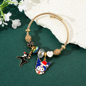 Sanrio | Sanrio Kuromi Christmas Charm Bracelet Gold Plated Wire Cuff with Deer & Santa Kuromi Holiday Gift for Girls