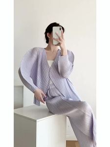 L084 One Size (45-75kg) Miyake Pleated Spring Dragon Scale Cardigan Solid Color Versatile Top Coat Jacket