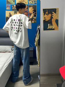 Áo Thun Nam Cotton 100% Dáng Rộng Phong Cách Mỹ Cổ Tròn in Chữ Mùa Hè Thường Ngày Chống Khuẩn Thời Trang Hợp Thời Trang