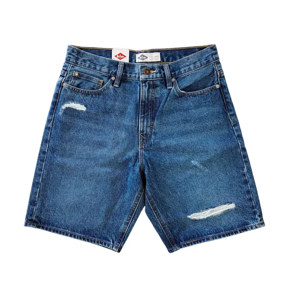 LEE Cooper ยีนส์ขาสั้นชาย ผ้าไม่ยืด สียีนส์ฟอก แต่งขาดด้านหน้า ของ