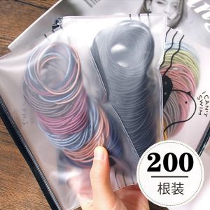 ยางรัดผมสีดำ 200 ชิ้น เครื่องประดับผมสำหรับผู้หญิง สไตล์เรียบง่าย เครื่องประดับผมแบบทันสมัย อุปกรณ์เสริมผม