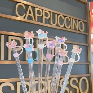 Stanley Dustproof Plug Straw Cover Cute Dachshund Pink Purple Large Diameter 10mm Silicone Ins Beverage Cup Sleeve for Everyone