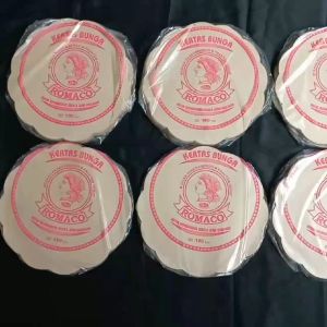 Kertas Nasi Bunga Bulat ROMACO PINK Diameter 27cm/Alas Piring Lidi Rotan Isi 100Lbr