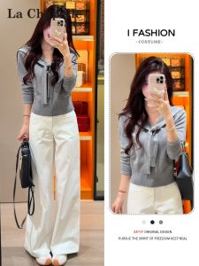 La Chapelle | Korean Style Tie Design Casual Short Sweater