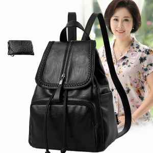 Large Capacity Soft Leather Dual Shoulder Travel Backpack for Women Mid-Aged Ladies Street Trend Fashion Casual Waterproof