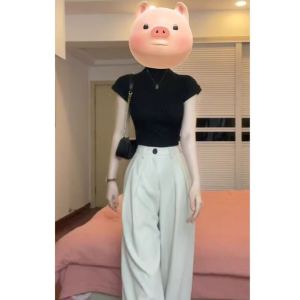 เสื้อยืดไหมน้ำแข็งคอปกสั้นแขนสั้นผู้หญิงฤดูร้อนทรงสลิมฟิตสไตล์เกาหลี เสื้อเชิ้ตแขนกุดแบบสวมหัว