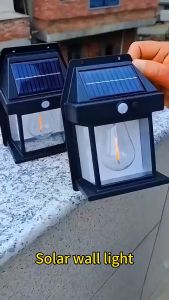 PROMO LAMPU DINDING SOLAR TEMBOK TAMAN TENAGA SURYA MATAHARI OUTDOOR LED - WARM KUNING waterproof