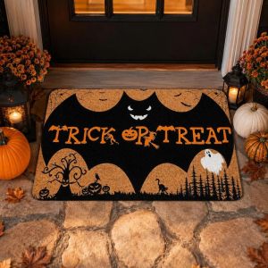 VIKAMA Chủ Đề Halloween Dơi Ma Bí Ngô Thảm Chùi Chân Chống Trơn Trượt Có Thể Giặt Được Thảm Trải Sàn Trong Nhà Nhà Bếp Phòng Ngủ Phong Cách Hiện Đại Trang Trí Nhà Cửa