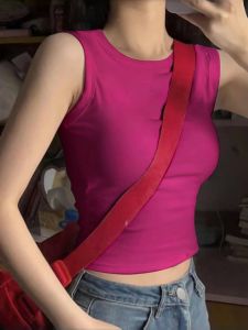 Pure Color Dragon Fruit Vest Womens Slim Fit Summer Casual Style Breathable Sweat Absorbent Short Sleeve round Neck Top