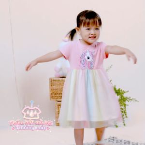 Đầm dự tiệc phối lưới bé gái Unicorn BOMINES cho bé từ 3- 10 tuổi 12- 30kg DTNUNICORNPHOILUOI