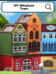 [Ready Stock] [Town] DIY Dollhouse Miniature Kit Miniature Furniture with Dust Cover LED Light Wooden Mini House Mini Shop Cafe Bakery Cute Cheap Decoration Birthday Gift Door Gift Puzzle Handcrafted Handmade Educational Toys for Kids Girls Boys