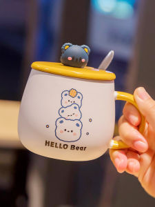 Ceramic Mug with Lid And Spoon for Children Ladies High Aesthetic Value Water Cup New 2025 Series Cute Animal Design