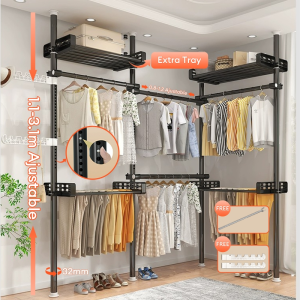 SPACEMADER Heavy Duty 2-Tier Retractable Clothes Drying Rack with Windproof Hooks 3.5M Metal Indoor Laundry Rack