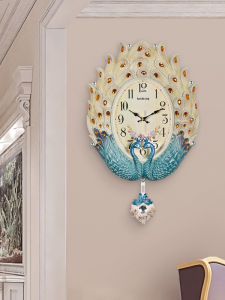 European Style Peacock Wall Clock Silent Living Room Artistic Fashion Home Clock PVC Material Battery Powered Plastic Shell