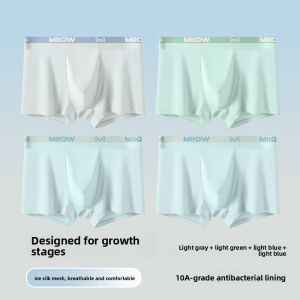 Miiow | Ice Silk Underwear For Teenage Boys Developmental Period Big Kids Boys Boxer Shorts High School Students Four Corner Briefs
