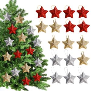 6Pcs/Pack 5cm Christmas Tree Mini Glitter Star Pendant Christmas Ornament Xmas Party DIY Crafts Accessories