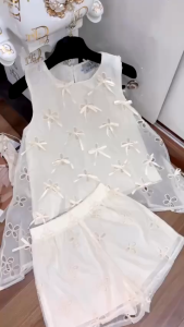 DX_Set đồ nữ Xô Tơ áo dáng suông form dài kiểu phối nơ 3D mặc hè ở nhà đi chơi nhẹ mát dễ thương