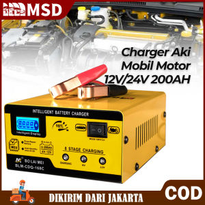 (Dikirim Dari Jakarta) Charger Aki Mobil Dan Motor Otomatis Cas Accu Kering Dan Basah 250W 12V/24V 200AH Alat Pengecas Aki Motor Mobil Truk Digital Ces Aki Carger Murah / Charger Aki Motor Mobil Portable Otomatis Auto on Off
