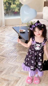 🎀 2025 ซัมเมอร์ใหม่! ชุดเดรสเด็กหญิง Sanrio Kulomi Hello Kitty น่ารักสดใส สายเดี่ยวชุดเจ้าหญิงเกาหลี 🎀