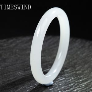 TIMESWIND Authentic Natural Afghan Jade Classical White Smooth Round Bangle for Fashion Women Jewelry Gift with Certificate