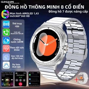 Đồng Hồ Thông Minh Classic Rotating Bezel 2025 Mới Màn Hình AMOLED 1.43 Inch NFC La Bàn GPS Chống Nước 3ATM Dành Cho iOS Tích Hợp Theo Dõi Sức Khỏe Và Giấc Ngủ