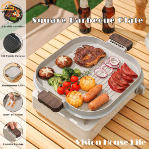 Vision 30CM Non-stick Baking Tray Barbecue Pan Square Grill Plate Korean Barbecue Grill Pan Meat Stone Tray Household Outdoor Gas Stove Special Use BBQ Plate Cassette Oven Baking Pan