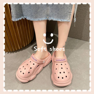 QZshop สินค้ามาใหม่ รองเท้าแตะแฟชั่นแบบสวมหัวโต มีสายคาดหลัง มีรูระบาย สีเป็นแบบพาสเทล พื้นนิ่มใส่สบาย กันลื่น ทนทาน