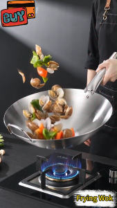 Nipiin Stainless Steel Wok Non Stick Frying Wok Large Wok Single Handle Kawali Wok For Gas Stove