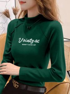 Warm Thermal Half-High Collar Womens T-Shirt Double-Sided Velvet Slim Fit Long Sleeve Inner Wear High-End Feelings Base Layer Top