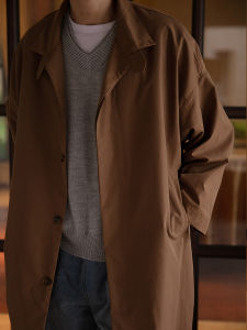 NOEARS ญี่ปุ่น Retro สีน้ําตาล Flared บางหลวมเสื้อแฟชั่นสําหรับชายความยาวกลางถึงยาวโพลีเอสเตอร์ Terephthalate ฤดูหนาว