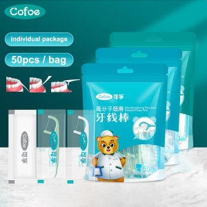 Cofoe ไม้ขัดฟันไม้แคะฟันลวดแบนทำความสะอาดฟันแบบพกพาแท่งลงแป้งฟันไม้ดูแลร่องทำความสะอาดฟันระบบช่องปาก Ividual บรรจุ