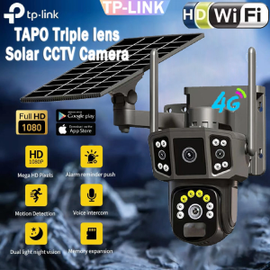 【Free 4G sim card】TOPA Three Lens Solar CCTV Camera No Wifi Needed Outdoor Wireless IP Camera Triple Screens Surveillance Color Night Vision Two-Way Voice IP Security Smart Camera Monitor