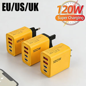 120W 4 Ports Charger USB C PD Quick Charge 3.0 Type C USB Phone Chargers Fast Charging Adapter For iPhone Samsung Xiaomi Huawei